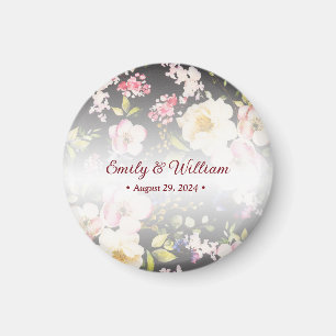 Watercolor Pink Yellow Roses,black blurred,Wedding Magnet