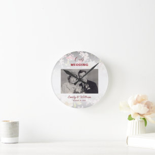 Watercolor Pink Yellow Roses,black blurred,Wedding Round Clock