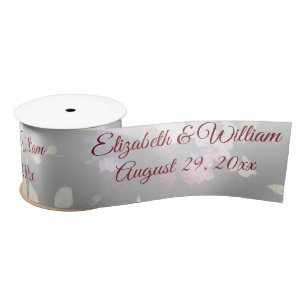 Watercolor Pink Yellow Roses,black blurred,Wedding Satin Ribbon