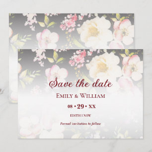 Watercolor Pink Yellow Roses,black blurred,Wedding Save The Date