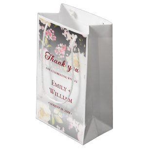 Watercolor Pink Yellow Roses,black blurred,Wedding Small Gift Bag