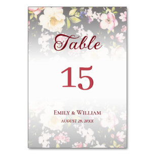 Watercolor Pink Yellow Roses,black blurred,Wedding Table Number