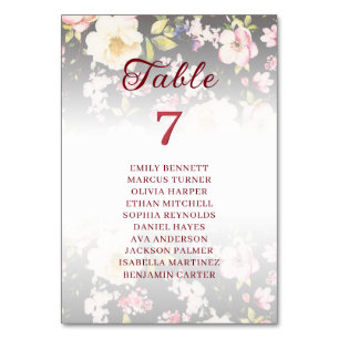 Watercolor Pink Yellow Roses,black blurred,Wedding Table Number