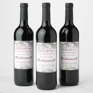 Watercolor Pink Yellow Roses,black blurred,Wedding Wine Label