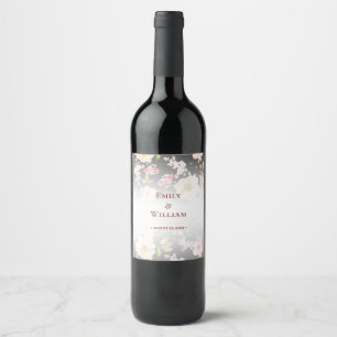 Watercolor Pink Yellow Roses,black blurred,Wedding Wine Label
