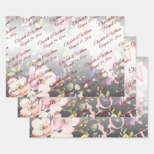 Watercolor Pink Yellow Roses,black blurred,Wedding Wrapping Paper Sheet