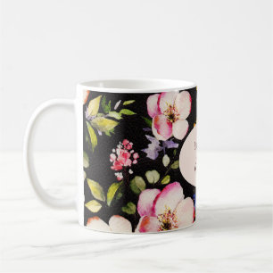 Watercolor Pink & Yellow Roses on Black, Birthday Coffee Mug
