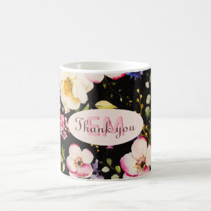 Watercolor Pink & Yellow Roses on Black, Birthday Coffee Mug