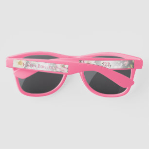 Watercolor Pink & Yellow Roses on Black, Birthday Sunglasses