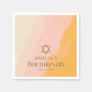 Watercolor Pink Yellow Star Custom Bat Mitzvah  Napkin