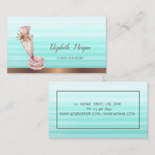 Watercolor Piping Bag Flowers Bakery Business Card
