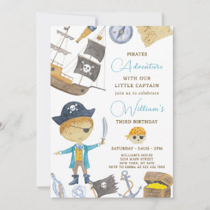 Watercolor Pirate Birthday Invitation