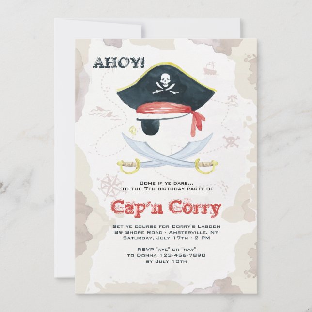 Watercolor Pirate Invitation (Front)