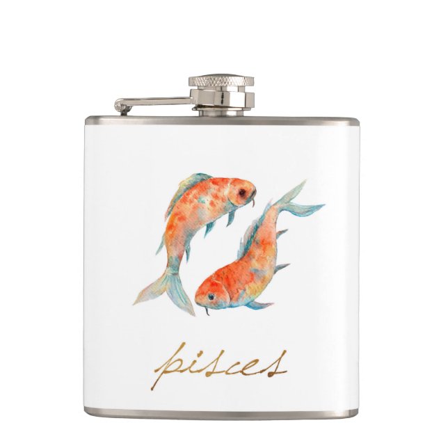 Watercolor Pisces Fish Hip Flask (Front)