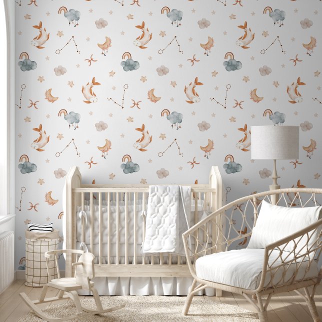 Watercolor Pisces Zodiac Nursery Wallpaper (Kids)