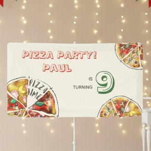 Watercolor pizza party birthday banner