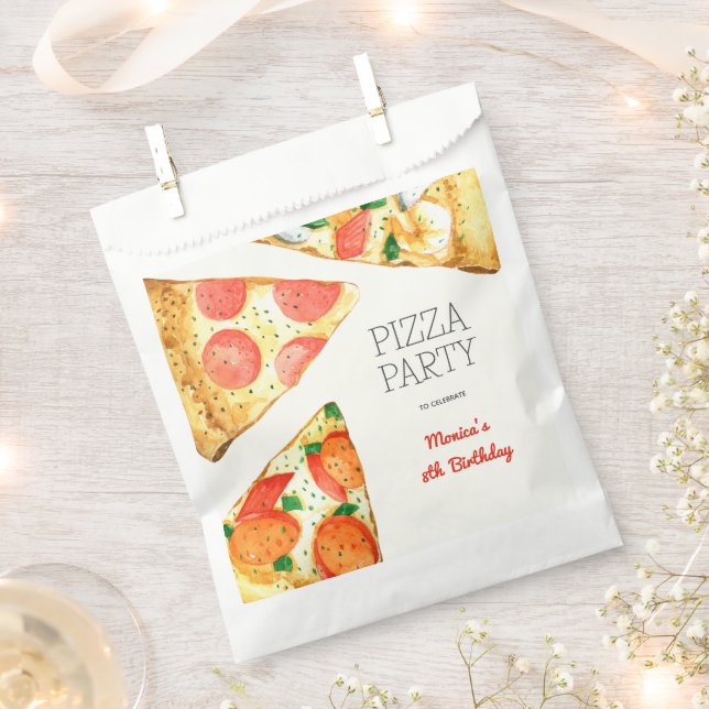 Watercolor pizza party birthday favour bag (Clipped)
