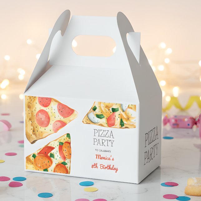 Watercolor pizza party birthday favour box (Creator Uploaded)