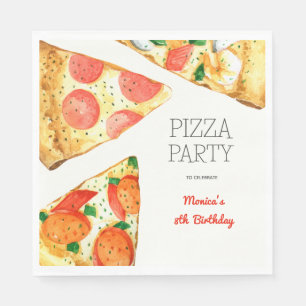 Watercolor pizza party birthday napkin