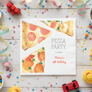 Watercolor pizza party birthday napkin