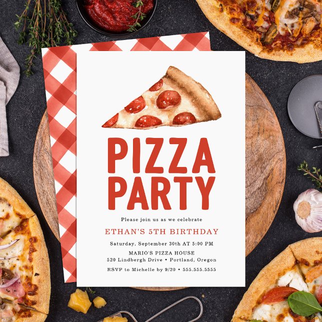 Watercolor Pizza Party Birthday Party Invitation (Creator Uploaded)