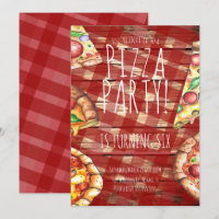 Watercolor Pizza Plaid Birthday Party Restaurant