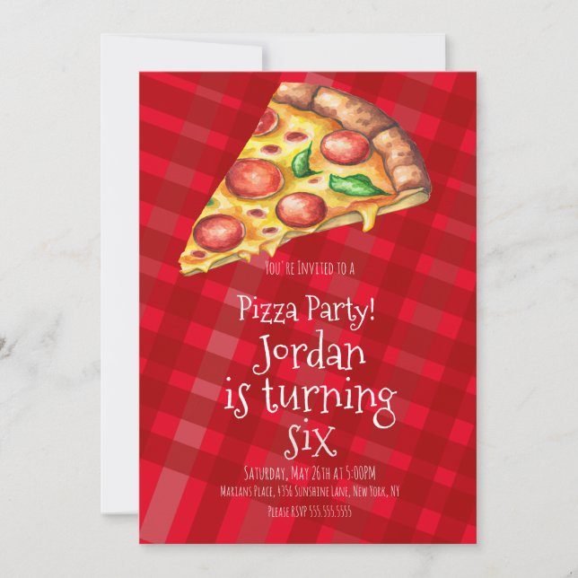 Watercolor Pizza Slices Party Red Birthday    Invitation (Front)