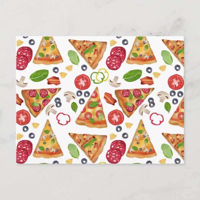 Watercolor Pizza Slices Pattern Holiday Postcard (Front)