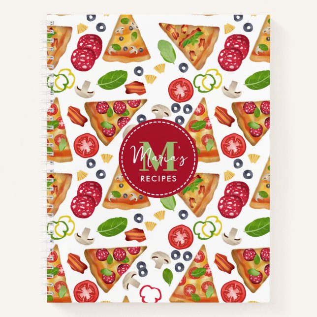 Watercolor Pizza Slices Pattern Italian Recipe Notebook (Front)