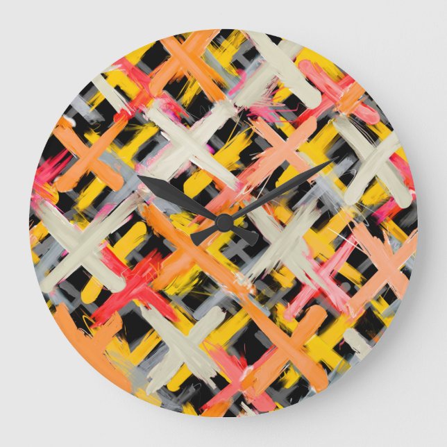 Watercolor plaid, bold, colourful, diagonal. large clock (Front)