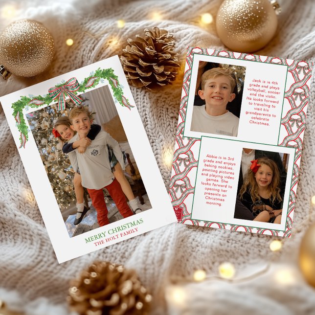 Watercolor Plaid Bow Garland Christmas Holiday Card (Creator Uploaded)