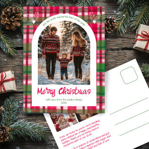 Watercolor Plaid Christmas Custom Arch 3 Photo  Holiday Postcard