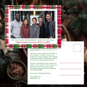 Watercolor Plaid Christmas Custom Photo Business Holiday Postcard