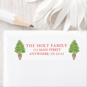 Watercolor Plaid Christmas Topiary Return Address Label
