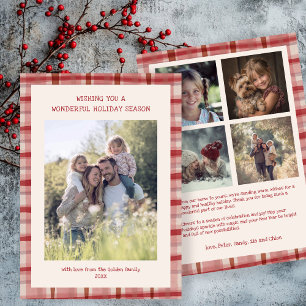 Watercolor Plaid Handmade Christmas Custom 5 Photo Holiday Card