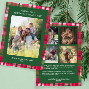 Watercolor Plaid Handmade Christmas Custom 5 Photo Holiday Card