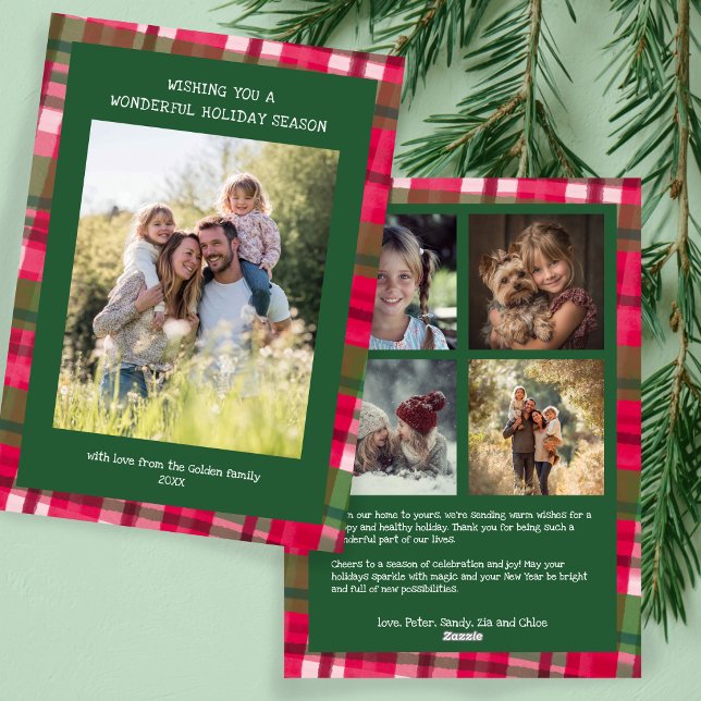 Watercolor Plaid Handmade Christmas Custom 5 Photo Holiday Card (Watercolor Plaid Handmade Rustic Christmas Custom 5 Photo Family Holiday Card
)