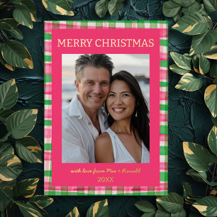 Watercolor Plaid Handmade Christmas Custom Photo Foil Holiday Card