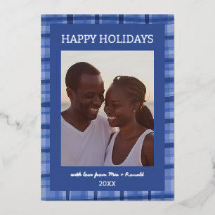 Watercolor Plaid Handmade Custom Photo Hanukkah Foil Holiday Card