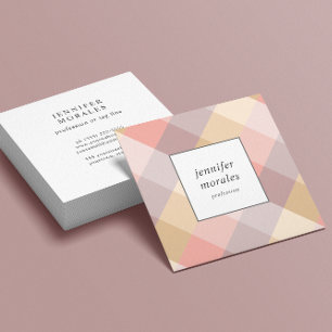 Watercolor Plaid Mauve Grey Pink Cream Yellow  Square Business Card