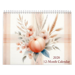 Watercolor Plaid Patterns and Flowers 2026 Calendar