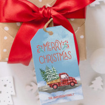 Watercolor Plaid Red Truck Snow Christmas Gifting