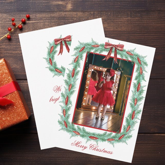 Watercolor Plaid Ribbon Garland Christmas Holiday Card (Creator Uploaded)