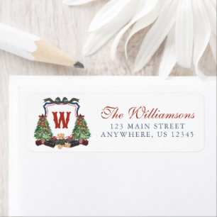 Watercolor Plaid Sweater Bear Monogram Crest Return Address Label