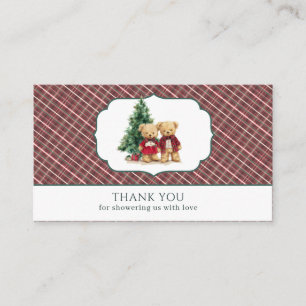   Watercolor Plaid teddy bear  baby shower diaper  Enclosure Card