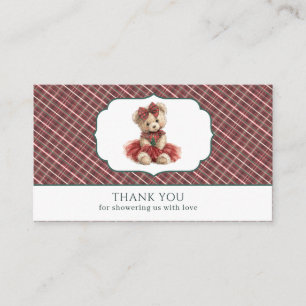   Watercolor Plaid teddy bear  baby shower diaper  Enclosure Card