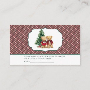   Watercolor Plaid teddy bear  baby shower diaper  Enclosure Card