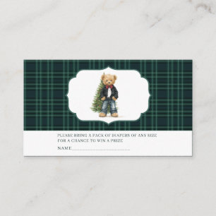   Watercolor Plaid teddy bear  baby shower diaper  Enclosure Card