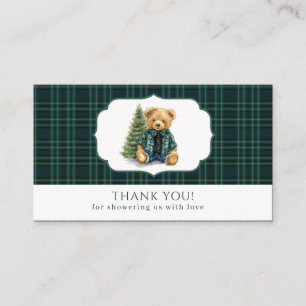 Watercolor Plaid teddy bear baby shower thank yo Enclosure Card