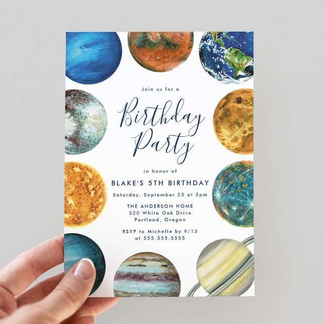 Watercolor Planets Solar System Birthday Party Invitation (Creator Uploaded)
